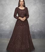 Brown embroidered georgette salwar