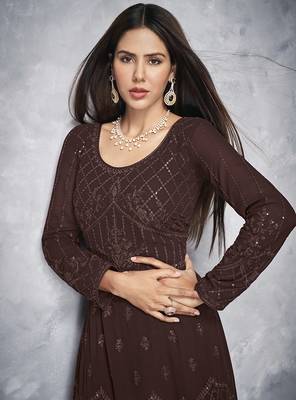 Brown embroidered georgette salwar 2