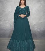 Teal embroidered georgette salwar