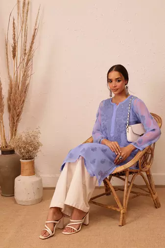 Georgette Mauve Chikankari Kurta Set