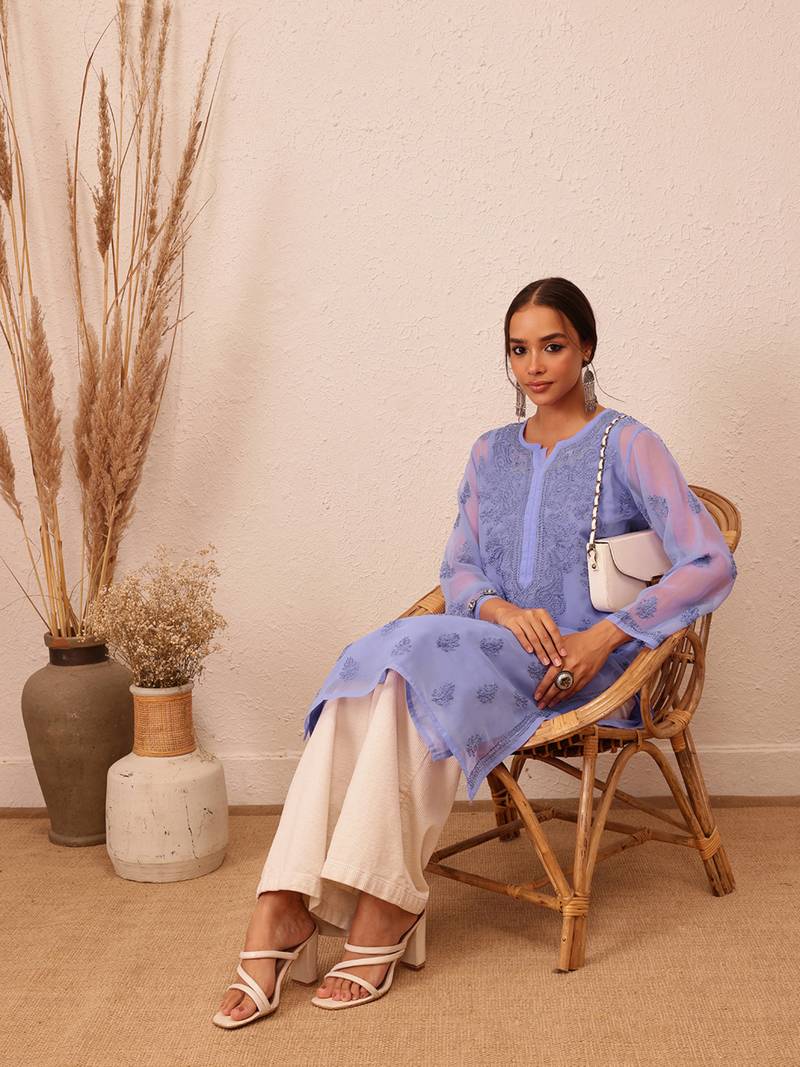 Georgette Mauve Chikankari Kurta Set