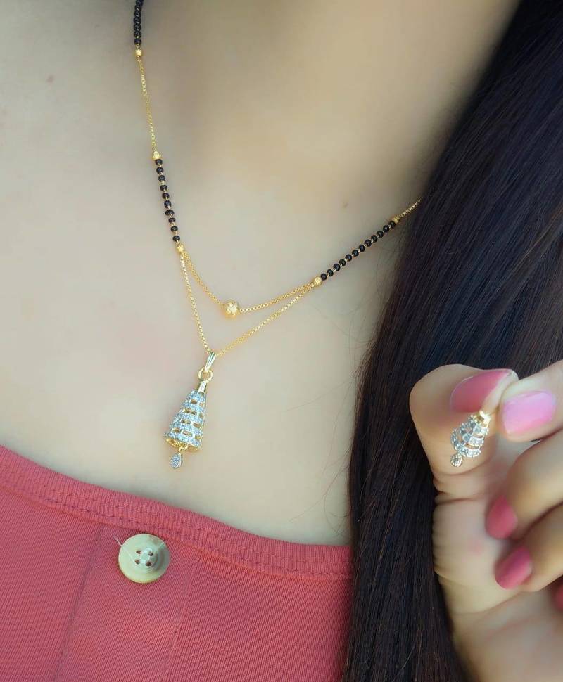 Gold Plated American Diamond Mangalsutra Set For Women