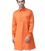 Orange Cotton plain stitched kurta with pajama
