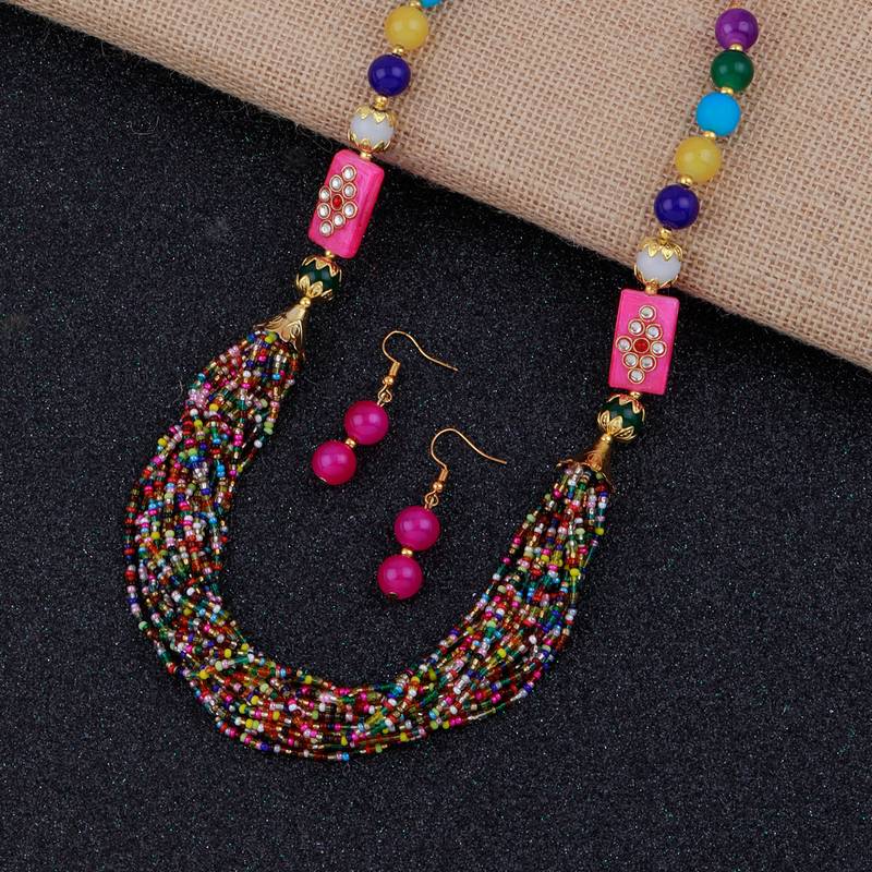 Multi Color Beads Mala Necklace For 