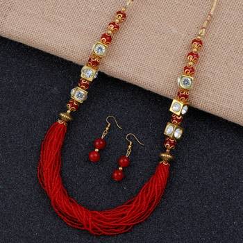 Red Multi Layer Pearl Mala Necklace Set For Women And Girls 1