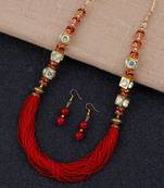 Red Multi Layer Pearl Mala Necklace Set For Women And Girls