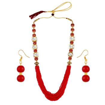 Red Multi Layer Pearl Mala Necklace Set For Women And Girls 3