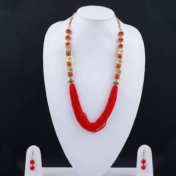 Red Multi Layer Pearl Mala Necklace Set For Women And Girls 4