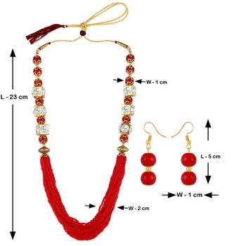 Red Multi Layer Pearl Mala Necklace Set For Women And Girls 5