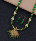 Green Pearl Necklace Set Mala Jewellery For Women And Girls