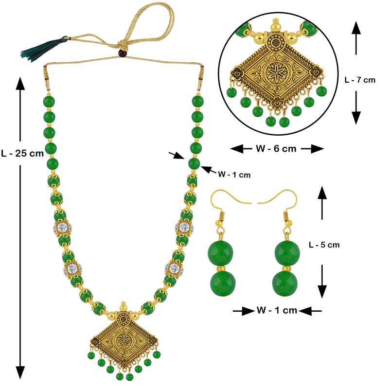 Green Pearl Necklace Set Mala Jewellery For Women And Girls