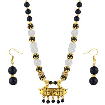 Fancy Desgine Black Mala Pearl Necklace Set For Women Girls 2