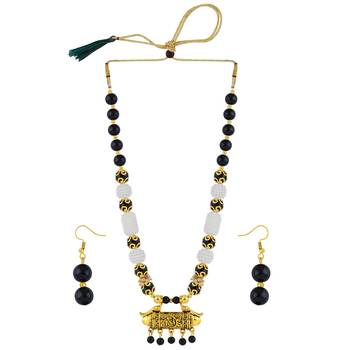 Fancy Desgine Black Mala Pearl Necklace Set For Women Girls 3