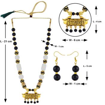 Fancy Desgine Black Mala Pearl Necklace Set For Women Girls 5