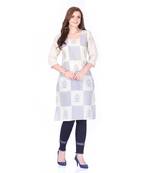 Beige printed cotton cotton-kurtis