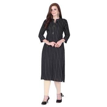 Black printed rayon long-kurtis 1