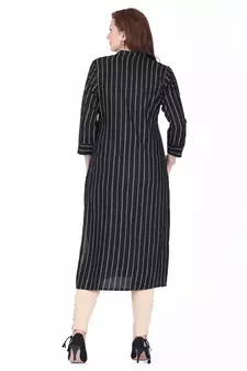 Black printed rayon long-kurtis