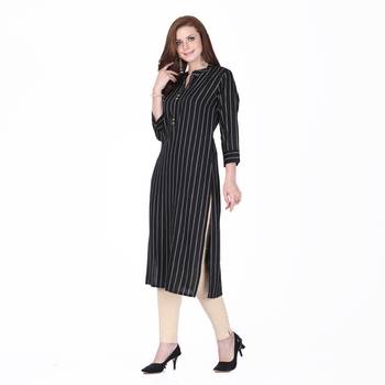 Black printed rayon long-kurtis 3