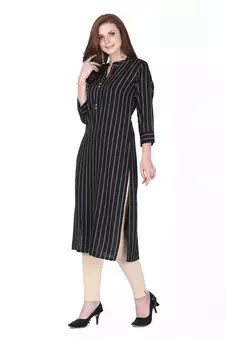 Black printed rayon long-kurtis