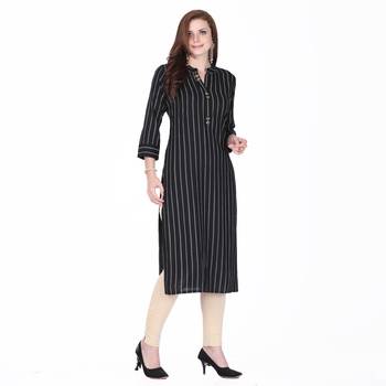 Black printed rayon long-kurtis 4