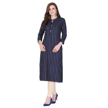 Blue printed rayon long-kurtis 1