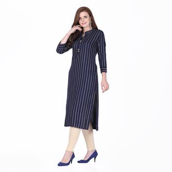 Blue printed rayon long-kurtis 3
