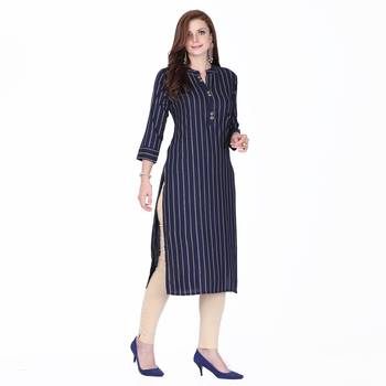 Blue printed rayon long-kurtis 4