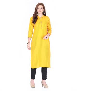Yellow printed rayon long-kurtis 1