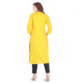 Yellow printed rayon long-kurtis 2