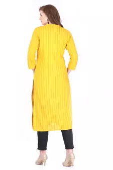Yellow printed rayon long-kurtis