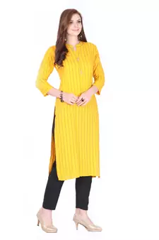 Yellow printed rayon long-kurtis