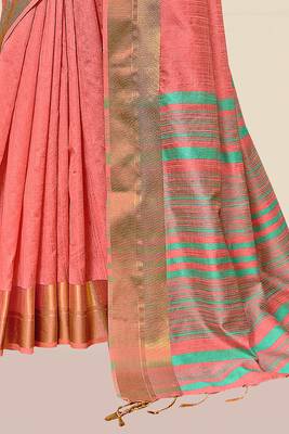 Peach woven banarasi silk saree with blouse 5