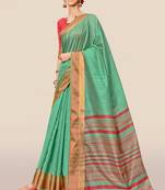 Turquoise woven banarasi silk saree with blouse