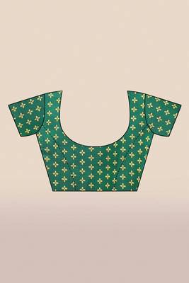 Green printed art silk saree with blouse 5