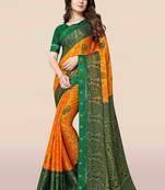 Mustard printed chiffon saree with blouse