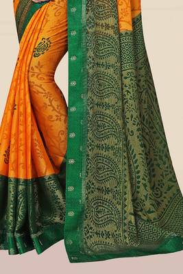 Mustard printed chiffon saree with blouse 3