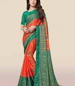 Orange printed chiffon saree with blouse