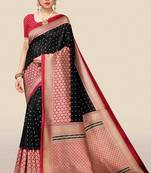 Black printed art silk saree with blouse