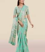 Turquoise woven banarasi silk saree with blouse