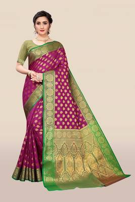 Magenta woven banarasi brocade saree with blouse 1