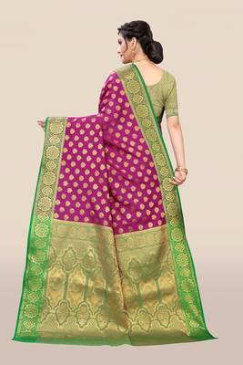 Magenta woven banarasi brocade saree with blouse 2
