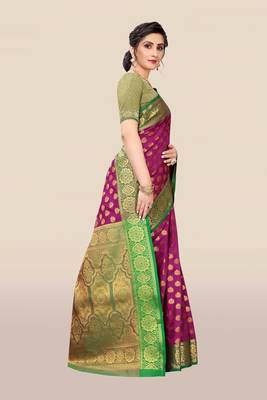 Magenta woven banarasi brocade saree with blouse 3