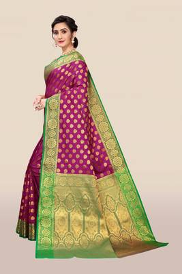 Magenta woven banarasi brocade saree with blouse 4