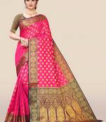 Pink woven banarasi brocade saree with blouse