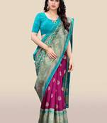 Magenta printed art silk saree with blouse