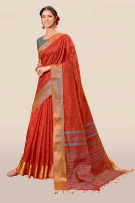 Red woven banarasi silk saree with blouse 1
