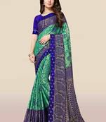 Green printed chiffon saree with blouse