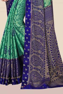 Green printed chiffon saree with blouse 3