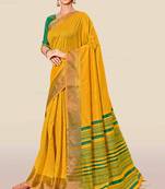Yellow woven banarasi silk saree with blouse