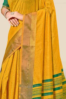 Yellow woven banarasi silk saree with blouse 2
